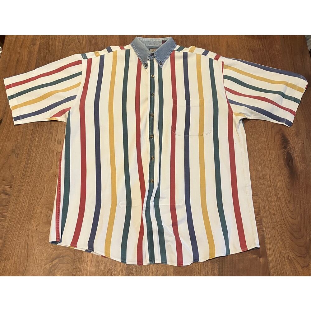 Halifax Outfitters Multicolor Stripe Button Down Shirt Denim Collar Size L